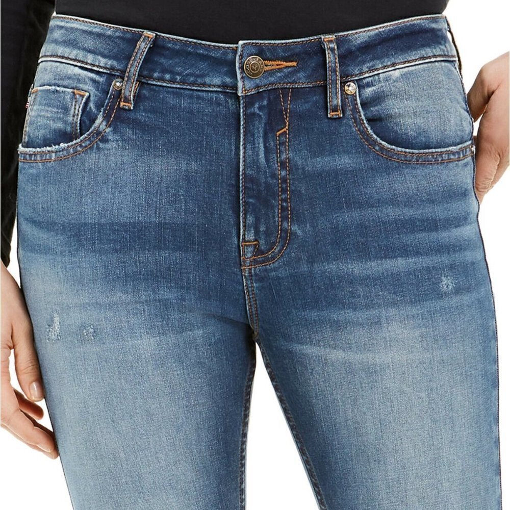 JR100 Vigoss Jeans Dark Blue Wash Ripped Cropped Jeans Size 26 x 25 - Picture 4 of 5